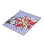 Floral keramische Waterverf met rode Lily Flower Tegeltje (Zijkant)