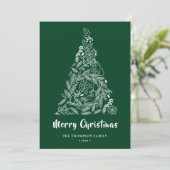 Floral kerstboom |Poinsettia Pine Bough Green Feestdagenkaart (Staand voorkant)
