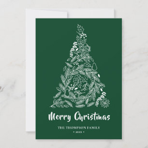 Floral kerstboom Poinsettia Pine Bough Green Feestdagenkaart