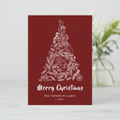 Floral kerstboom | Poinsettia Pine Bough Red Feestdagenkaart (Staand voorkant)