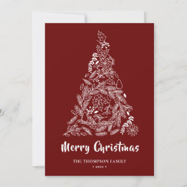 Floral kerstboom | Poinsettia Pine Bough Red Feestdagenkaart