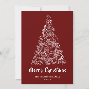 Floral kerstboom Poinsettia Pine Bough Red Feestdagenkaart