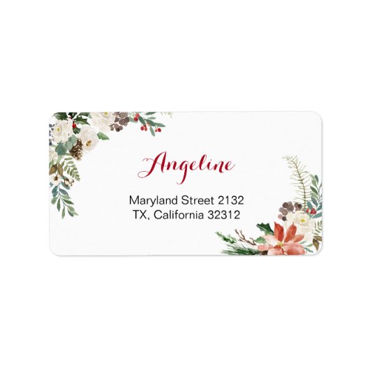 Floral kerstbruiloft Modern Address Label (Voorkant)