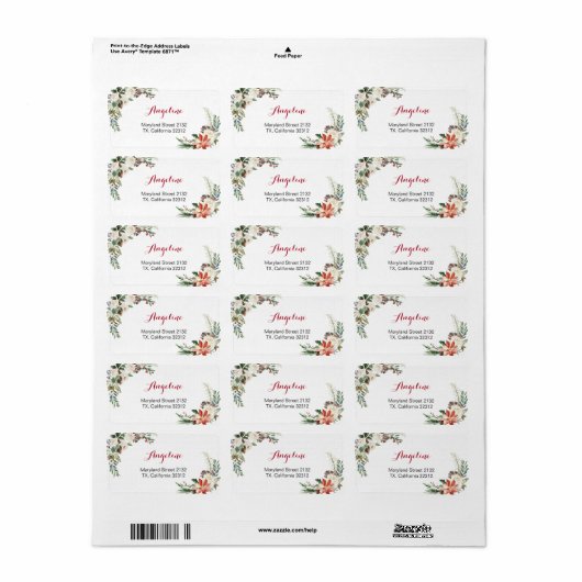 Floral kerstbruiloft Modern Address Label (Full Sheet)