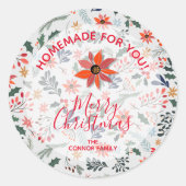 Floral kerstcadeau voor feestdagen ronde sticker (Voorkant)