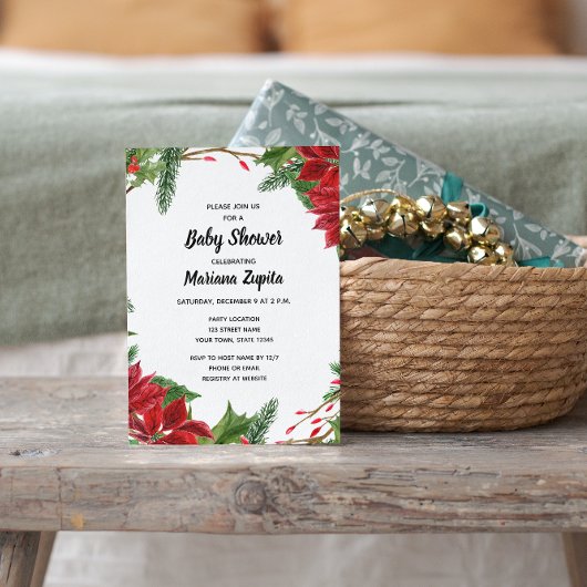 Floral-kerstfeest Baby shower uitnodiging