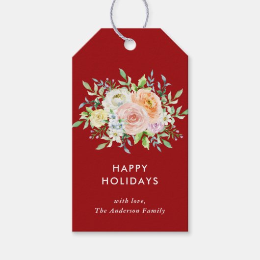 Floral Kerstfeest Bouquet Cadeaulabel (Voorkant)