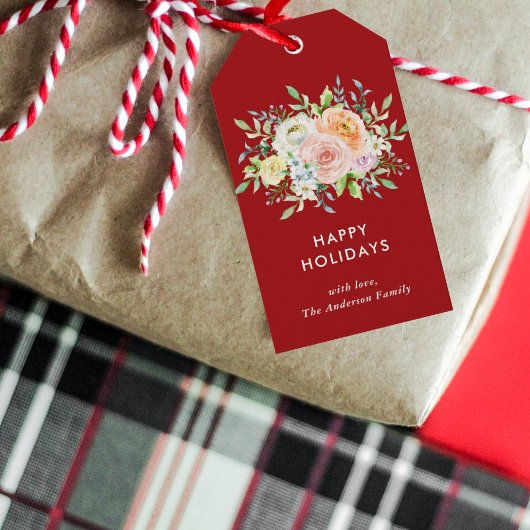 Floral Kerstfeest Bouquet Cadeaulabel