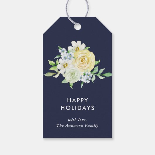 Floral Kerstfeest Bouquet Cadeaulabel (Voorkant)