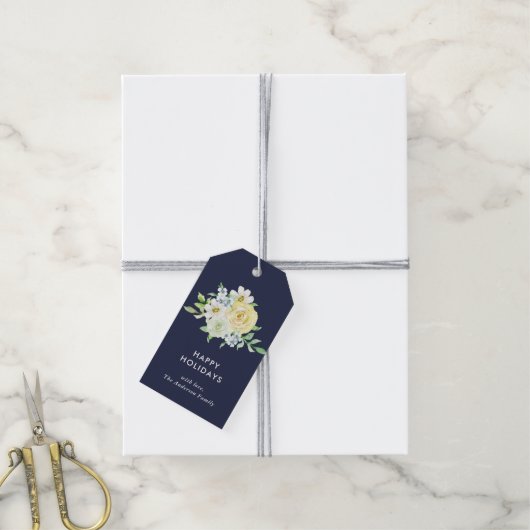 Floral Kerstfeest Bouquet Cadeaulabel (Met Touw)