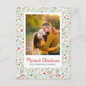 Floral Kerstfeestay Pattern Foto Briefkaart (Voorkant)