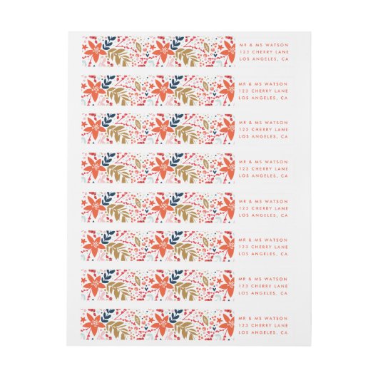 Floral kerstfeestdag  Adres label (Vel)