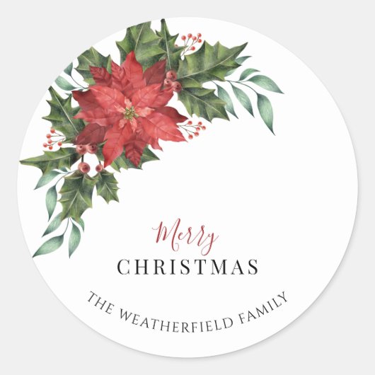 Floral kerstfeestdag botanisch ronde sticker (Voorkant)