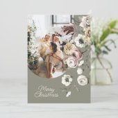 Floral Kerstfeestdag Foto gepersonaliseerd Feestdagenkaart (Staand voorkant)