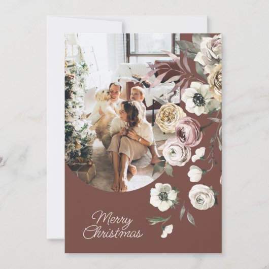 Floral Kerstfeestdag Foto gepersonaliseerd Feestdagenkaart (Voorkant)