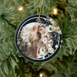 Floral Kerstfeestdag Foto gepersonaliseerd Keramisch Ornament