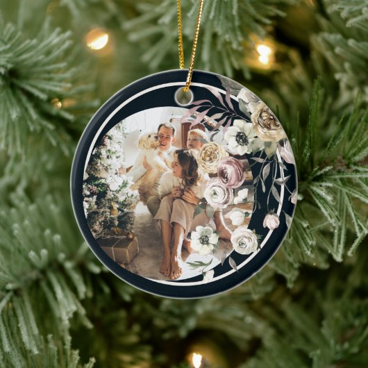 Floral Kerstfeestdag Foto gepersonaliseerd Keramisch Ornament (Boom)