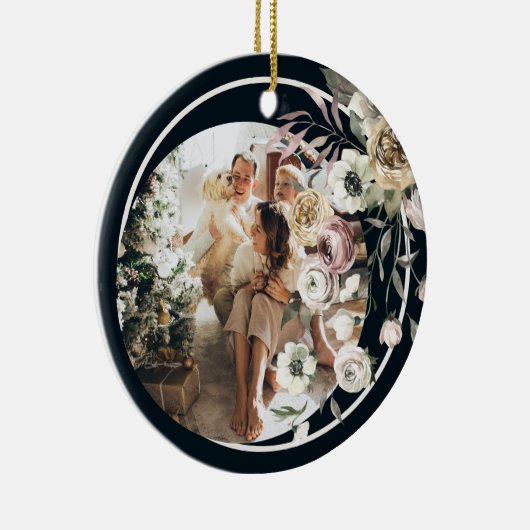 Floral Kerstfeestdag Foto gepersonaliseerd Keramisch Ornament (Rechts)