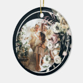 Floral Kerstfeestdag Foto gepersonaliseerd Keramisch Ornament (Links)