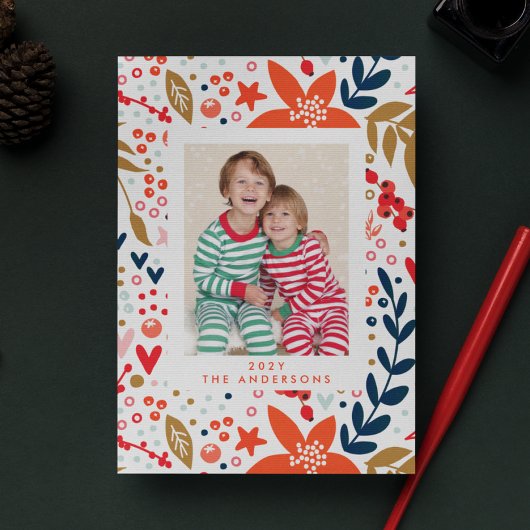 Floral kerstfeestdag  fotokaart feestdagenkaart