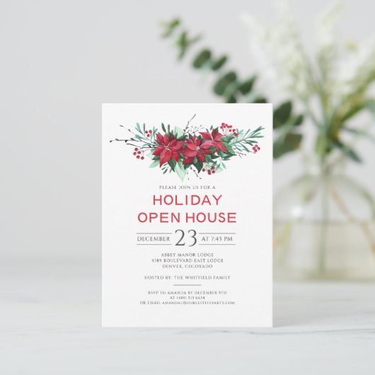 Floral kerstfeestdag uitnodiging briefkaart (Staand voorkant)