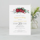 Floral kerstfeestelijk goud folie uitnodiging (Staand Voorkant)