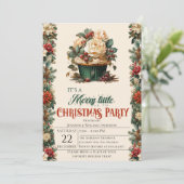 Floral-kerstfeestelijke uitnodiging (Staand voorkant)