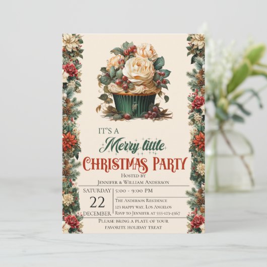 Floral-kerstfeestelijke uitnodiging (Staand voorkant)