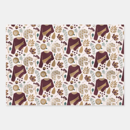 Floral-kerstfeestfeest Inpakpapier Vel (Voorkant)