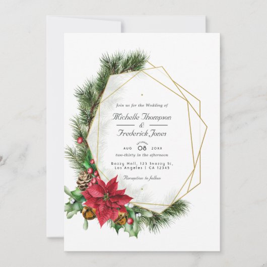 Floral kerstfeestgeometrische QR-code RSVP-bruilof Kaart (Voorkant)