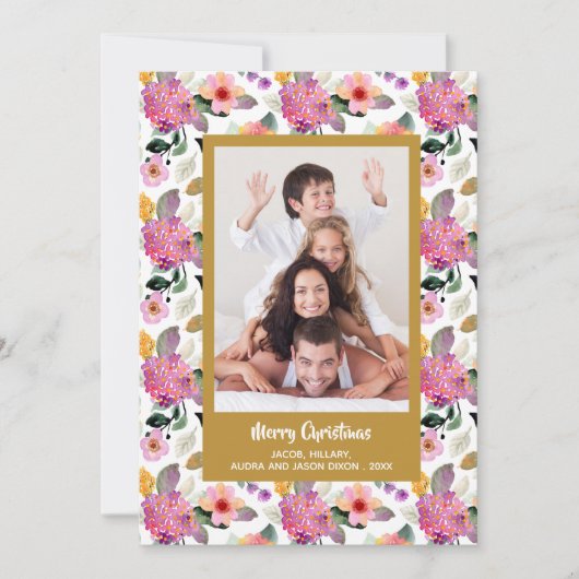 Floral kerstfoto feestdagenkaart (Voorkant)