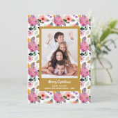 Floral kerstfoto feestdagenkaart (Staand voorkant)