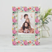 Floral kerstfoto feestdagenkaart (Staand voorkant)