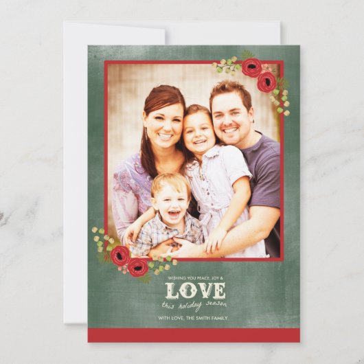  Floral kerstfotokaart Chalkboard Feestdagenkaart (Voorkant)