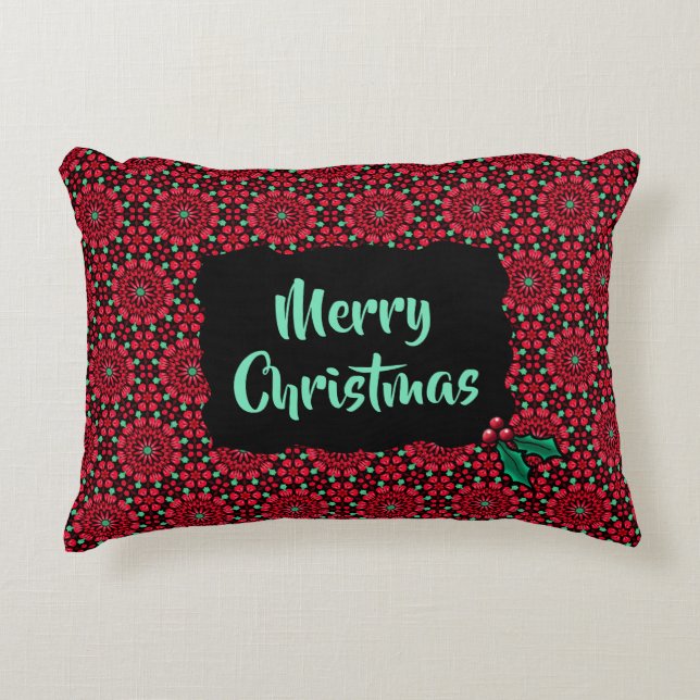 Floral Kerstmis Accent Kussen (Voorkant)