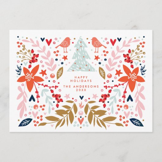 Floral Kerstmis  feestdag Kaart (Voorkant)