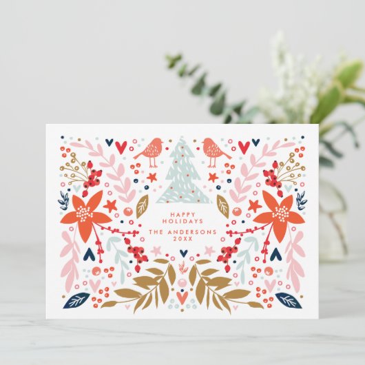 Floral Kerstmis  feestdag Kaart (Staand voorkant)