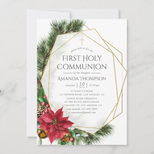 Floral Kerstmis Geometric First Heilige Communie Kaart (Voorkant)