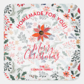 Floral Kerstmis Homemade Cookie Holiday Baking Vierkante Sticker (Voorkant)