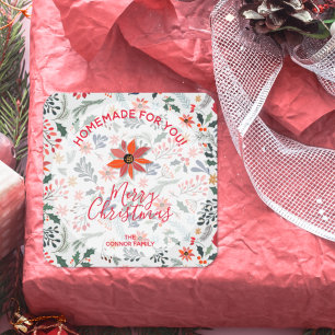 Floral Kerstmis Homemade Cookie Holiday Baking Vierkante Sticker