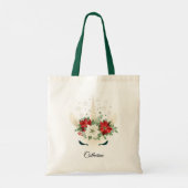 Floral Kerstmis Unicorn - Persoonlijke naam Tote Bag (Achterkant)