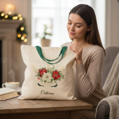 Floral Kerstmis Unicorn - Persoonlijke naam Tote Bag