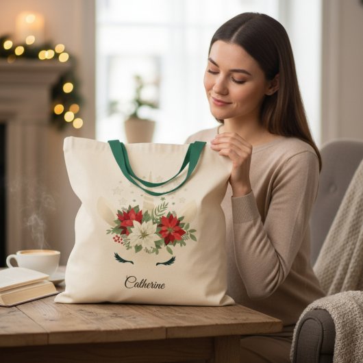 Floral Kerstmis Unicorn - Persoonlijke naam Tote Bag