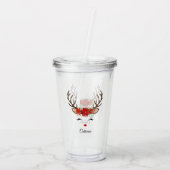 Floral kerstrenrendiernaam acryl drinkbeker (Achterkant)