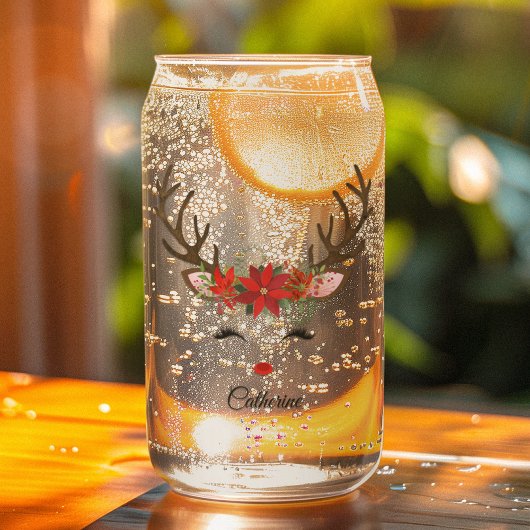 Floral kerstrenrendiernaam blikvorm glas
