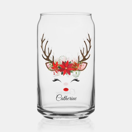 Floral kerstrenrendiernaam blikvorm glas (Voorkant)