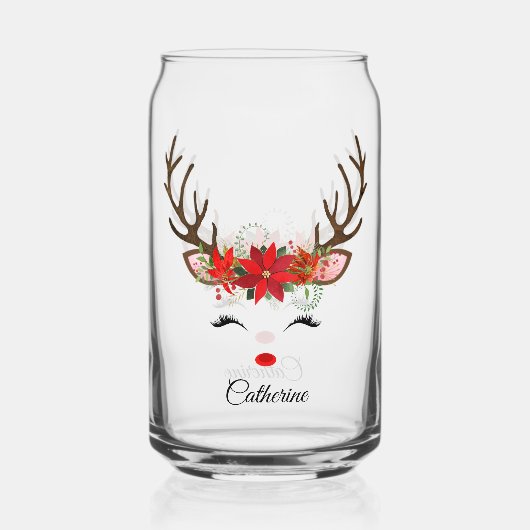 Floral kerstrenrendiernaam blikvorm glas (Achterkant)