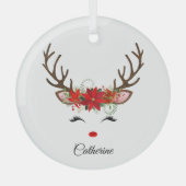 Floral kerstrenrendiernaam glas ornament (Voorkant)