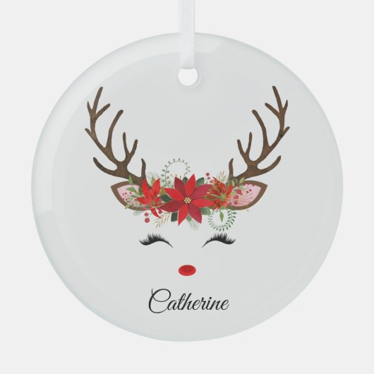 Floral kerstrenrendiernaam glas ornament (Voorkant)