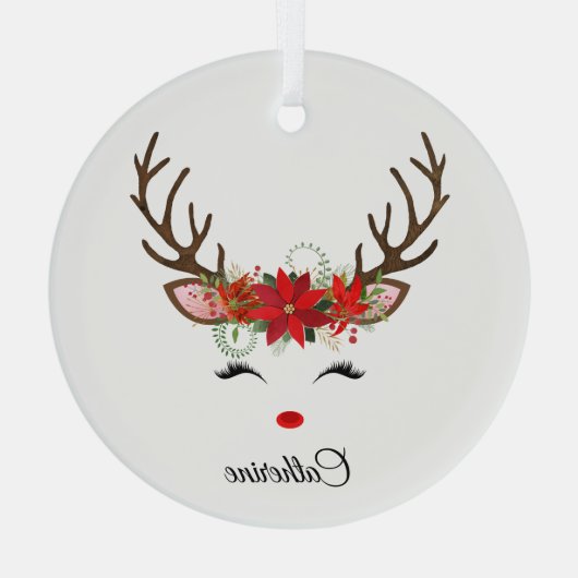 Floral kerstrenrendiernaam glas ornament (Achterkant)
